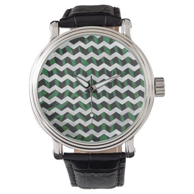 Montre Chevron Zebra noir et vert (devant)
