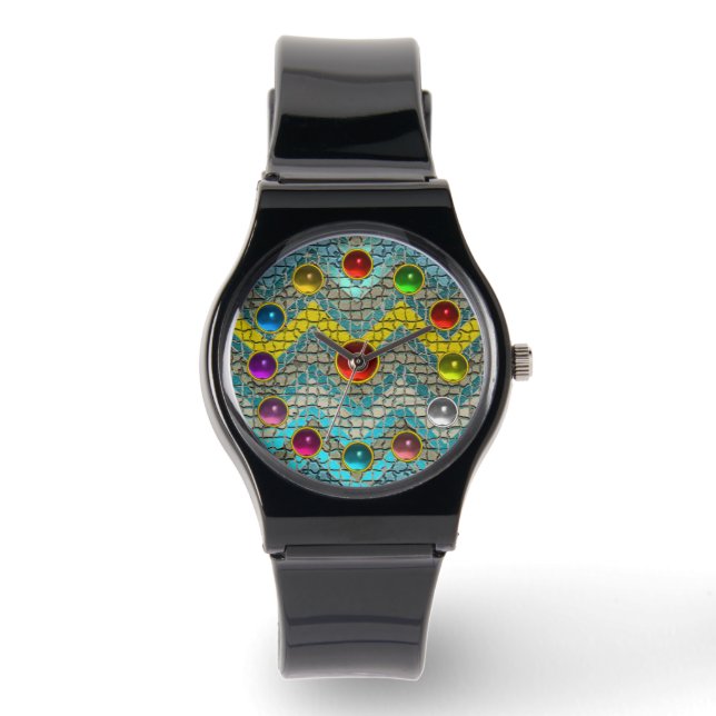 MONTRE CHEVRONS TURQUOISES JAUNES GRIS BLEUS GRIS JAUNES  (Recto)