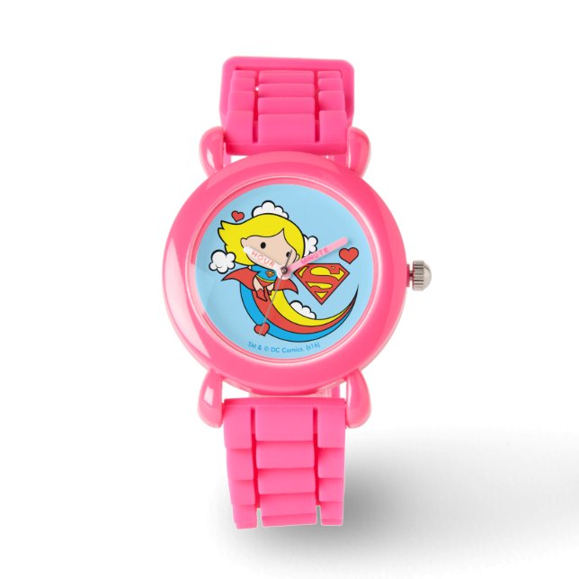 Montre Chibi Supergirl volant arc-en-ciel (Recto)