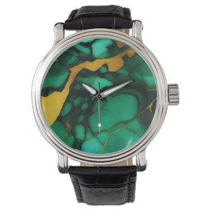 Montre Chic Elegant vert foncé jaune Faux Marble