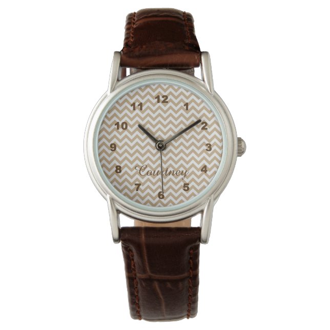 Montre Chic moderne miel clair Brown Chevron Monogramme (devant)