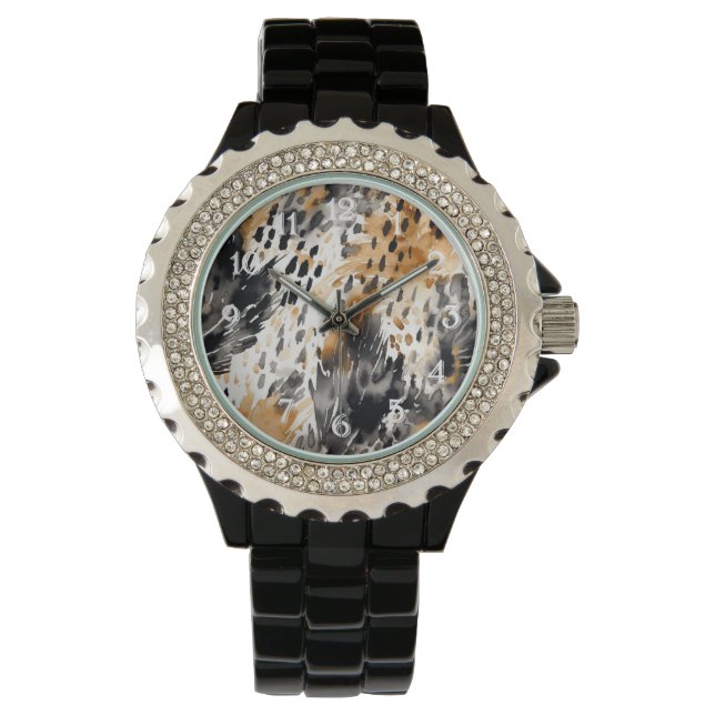 Montre Chic noir bracelet blanc léopard Poster de animal (devant)