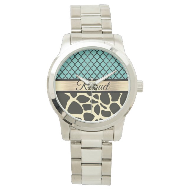 Montre Chic Quatrefoil Giraffe Imprimer (devant)