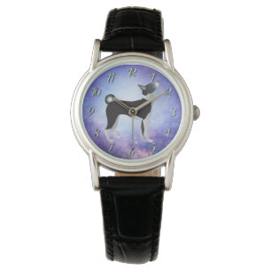 Montre Chien basenji noir et blanc et Univers bleu