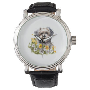 Montre Chien dans un jardin fleuri