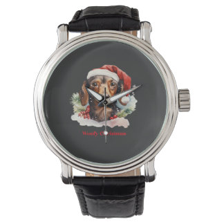 Montre Chien Daschund Noël Chapeau de Père Noël Xmas Lumi