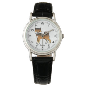 Montre Chien de dessin animé Shiba Inu au sésame rouge & 