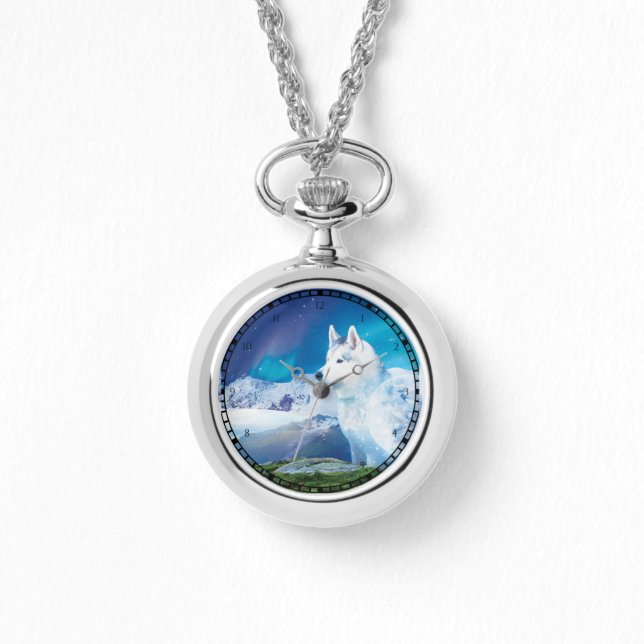 Montre Chien Husky personnalisé avec montagnes (Recto)