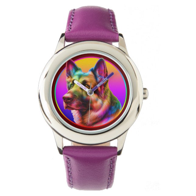 MONTRE CHIEN MIGNON ARC-EN-CIEL COLORÉ (devant)