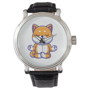 Montre Chien mignon shiba inu faisant du yoga méditation
