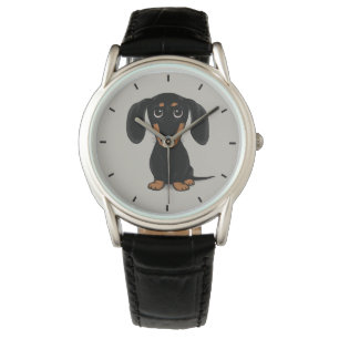 Montre Chien noir et bronzage enduit lisse mignon de
