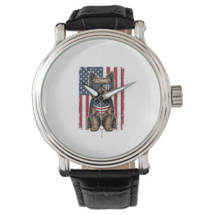 Montre Chien Terrier Patriotique Drapeau Vintage Vector D