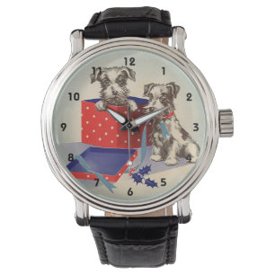Montre Chiens Chiots mignons, Voeux de Noël Vintage