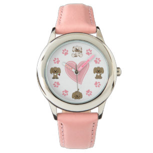 Montre Chiens cochons mignons, Empreintes de pattes roses