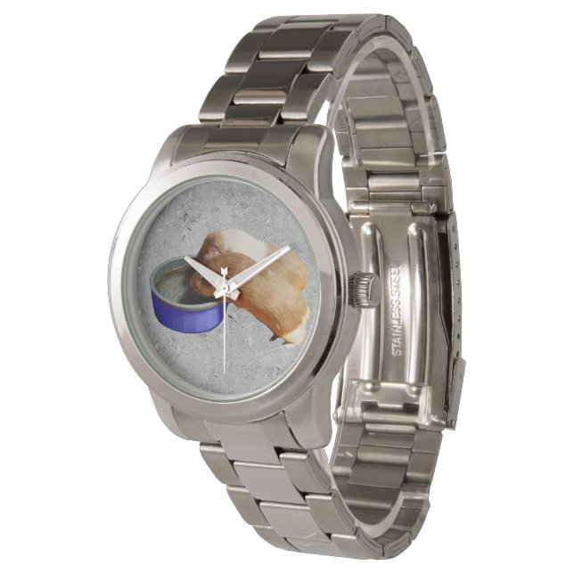 Montre Chiens De Guinée Brown Et Blancs Sur Argent, (Incliné)