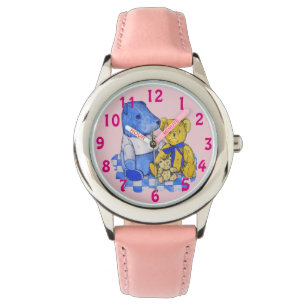 Montre chiffon de pique-nique à chèque bleu avec trois te