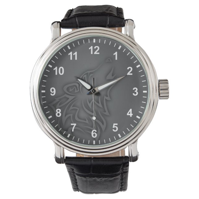 Montre Chiffre de gris noir tribal hurlant Wolf (devant)