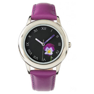 Montre Chiffres romains blancs de fleurs violettes Les en
