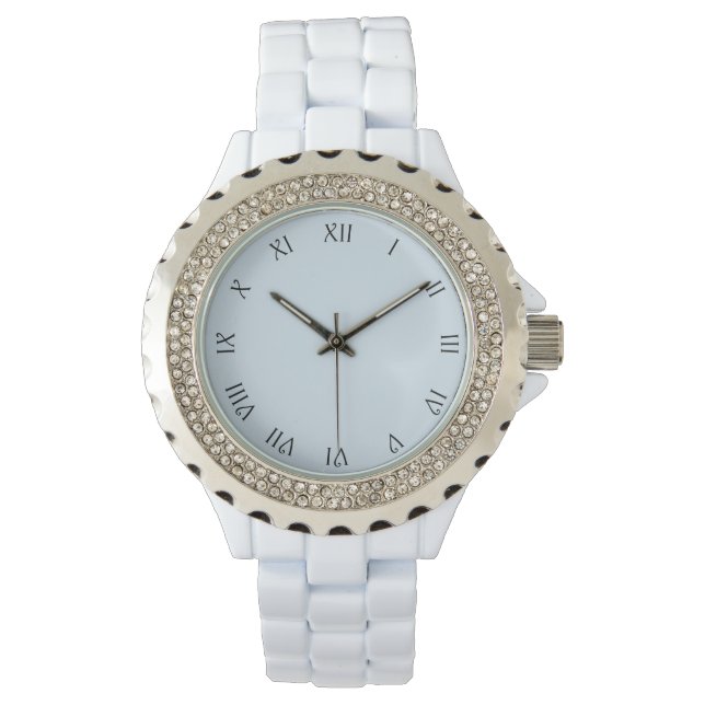 Montre Chiffres romains en noir sur Veau bleu pâle (devant)