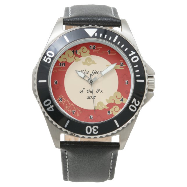 Montre Chinois Zodiac Ox Nouvel Âge Moderne Chic Mens (devant)