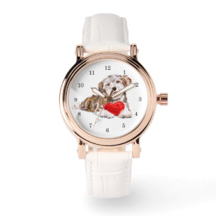 Montre Chiot avec cadeau de coeur pour vous aimer Regarde