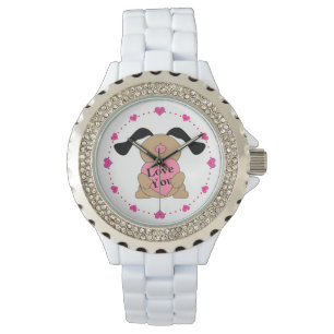 Montre Chiot Love Femme Rhinestone White Enamel Watch