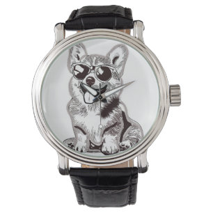 Montre Chiots Corgi personnalisés avec lunettes de soleil