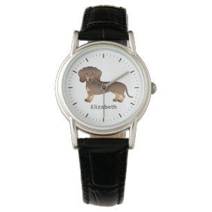 Montre Chocolat Et Tan Cheveux Court Dachshund & Nom