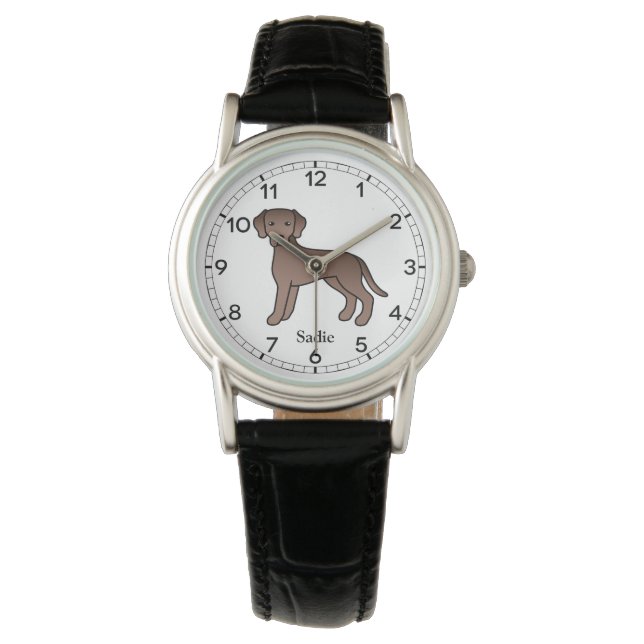 Montre Chocolat Labrador Retriever Cartoon Chien et nom (devant)