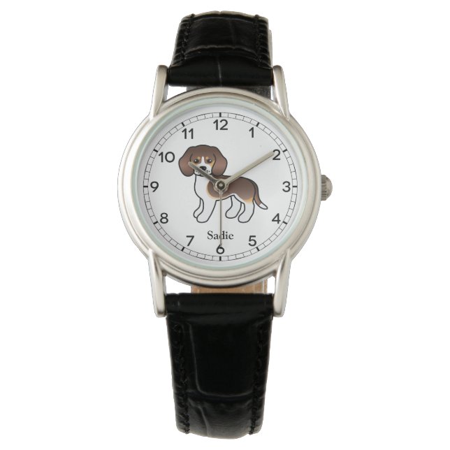Montre Chocolat Tricolore Beagle mignon chien et nom pers (devant)