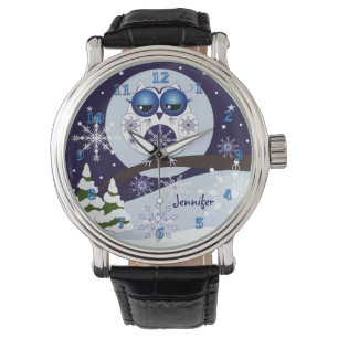 Montre Chouette à neige mignonne et surveillance du nom p