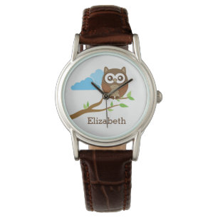 Montre Chouette Brown sur branche Ajouter un nom personna
