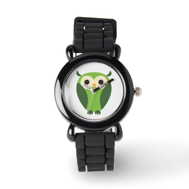 Montre Chouette Cartoon Vert Et Beige (Recto)