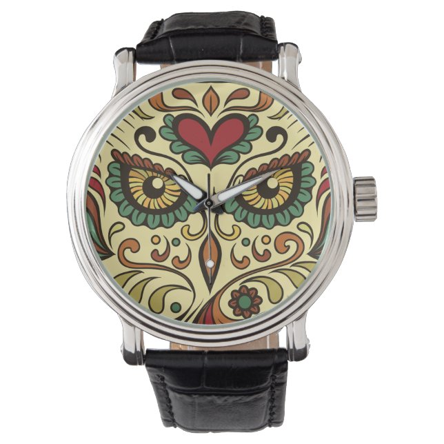 Montre Chouette crâne à sucre - Design de tatouage (devant)