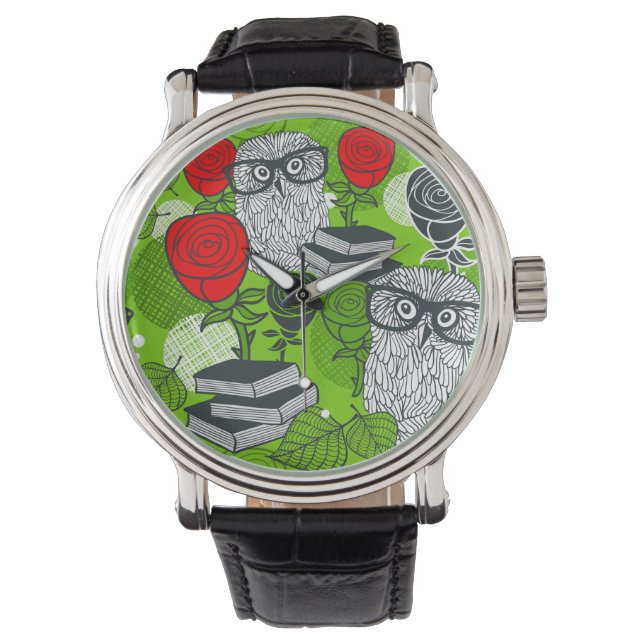 Montre Chouette en roses rouges (devant)