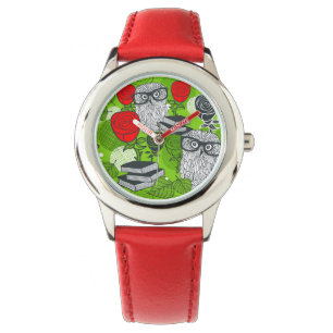 Montre Chouette en roses rouges