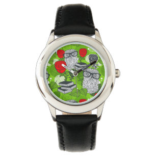 Montre Chouette en roses rouges