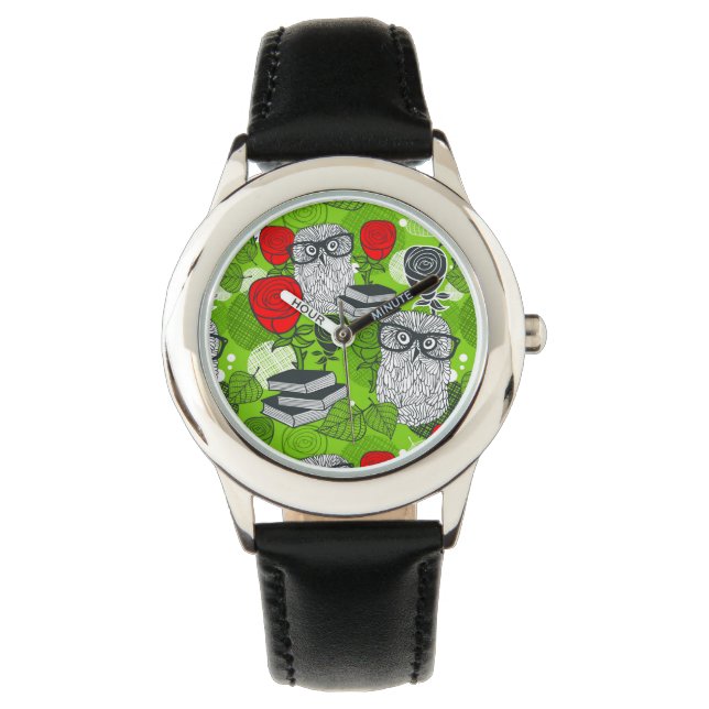 Montre Chouette en roses rouges (devant)