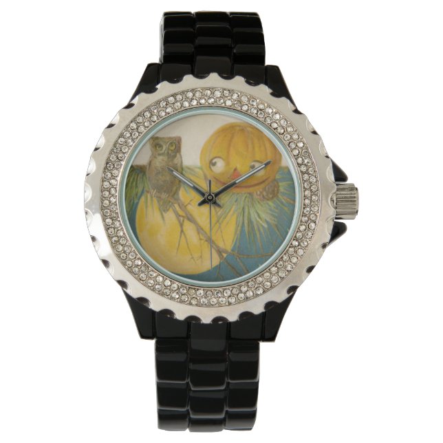 Montre Chouette Jack O Lanterne Citrouille Pleine Lune (devant)
