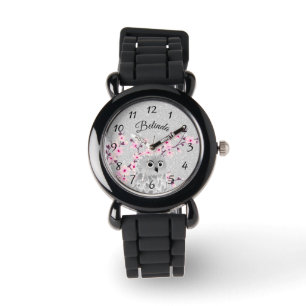 Montre Chouette mignonne Fleur cerise Parties scintillant