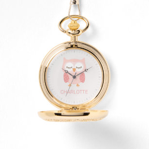 Montre 'Chouette rose', mignonne poche de conservation cu
