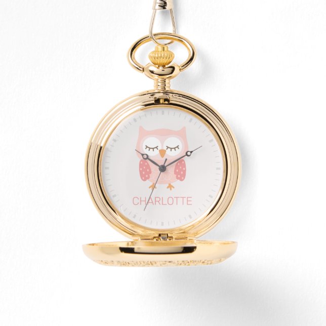 Montre 'Chouette rose', mignonne poche de conservation cu (Recto)