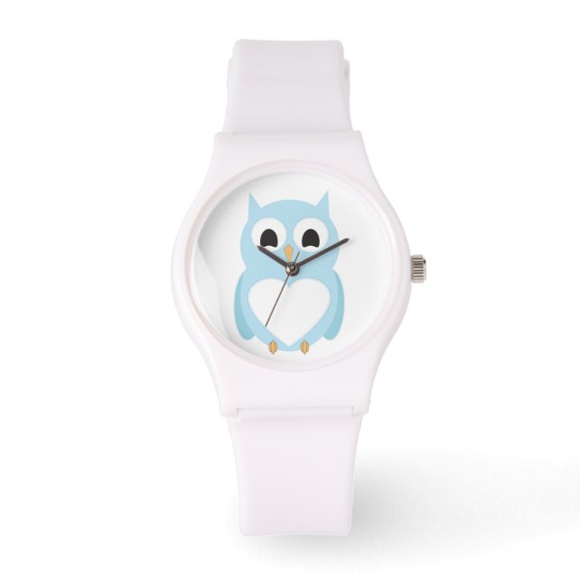 Montre Chouette tamisée au coeur bleu lunaire (Recto)