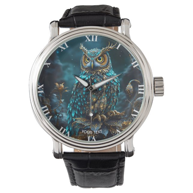 Montre Chouette Turquoise en laiton Imaginaire (devant)