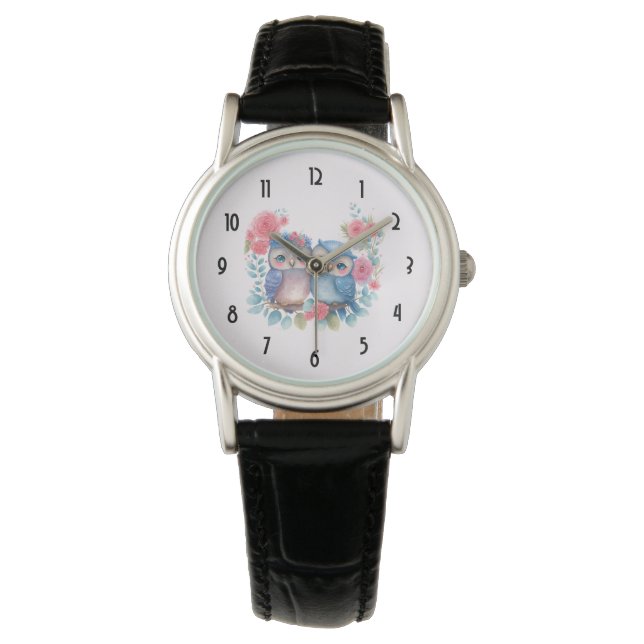 Montre Chouettes amoureuses Assis sur une branche d'arbre (devant)