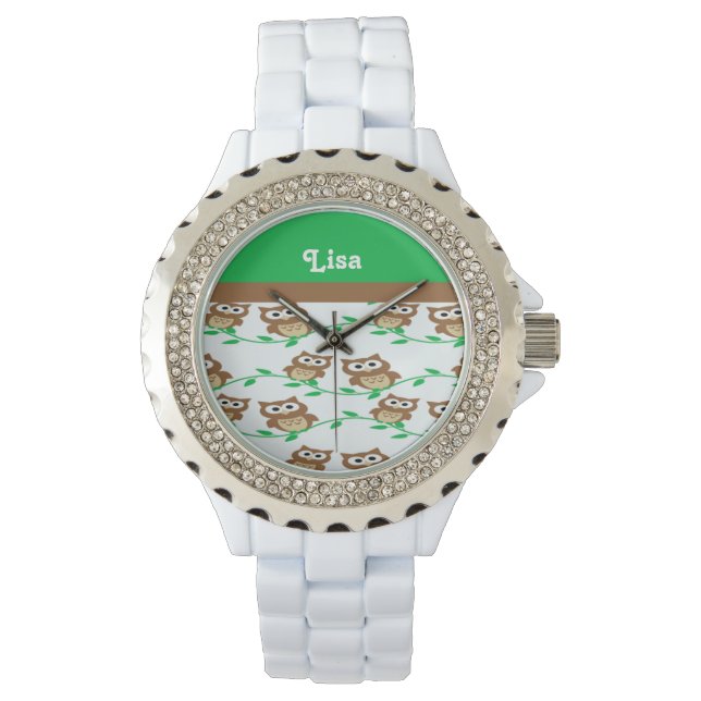 Montre Chouettes de nom personnalisé à motif (devant)
