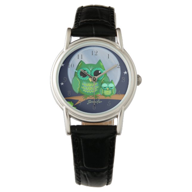 Montre Chouettes mignonnes sur une branche & nom personna (devant)