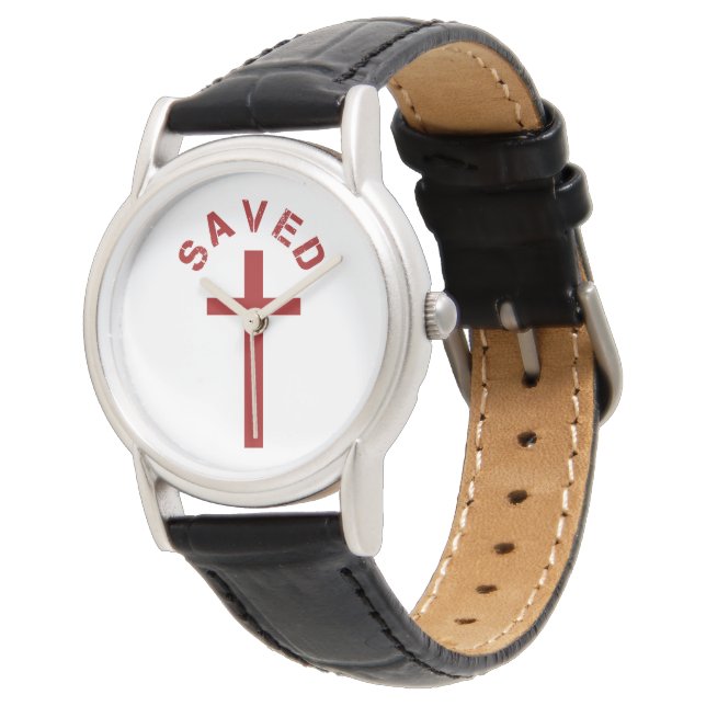 Montre Christian Saved Croix rouge et conception de texte (Incliné)