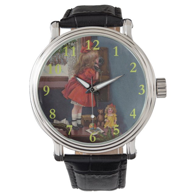 Montre Christmas Little Girl Téléphone Antique (devant)