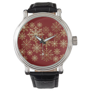 Montre Christmas Or et Flocon de neige Rouge